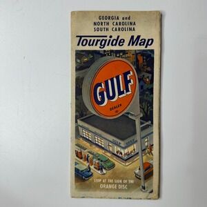 Vintage 1963 Gulf Oil Tourgide Road Map Georgia North Carolina South Carolina